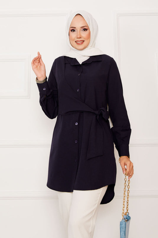 Chemise hijab nouée sur le côté Allerli bleu marine