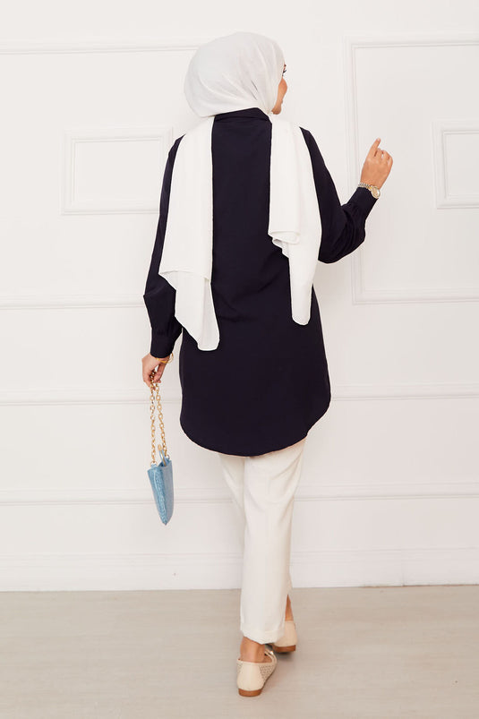 Chemise hijab nouée sur le côté Allerli bleu marine