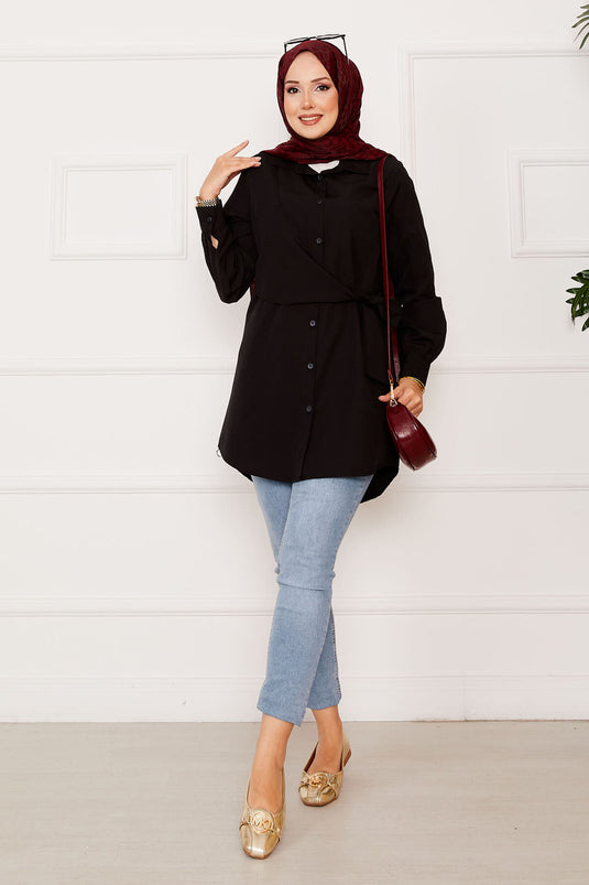 Allerli Side Tied Hijab Shirt Black