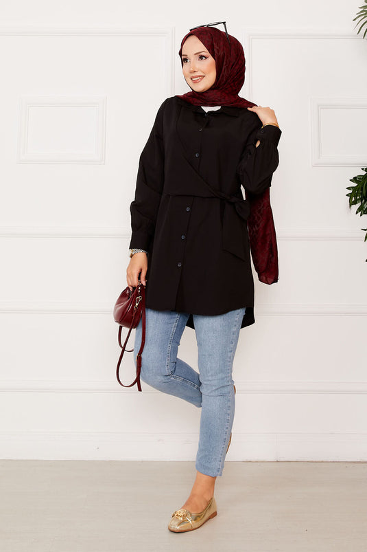 Allerli Chemise Hijab Nouée Sur Le Côté Noir