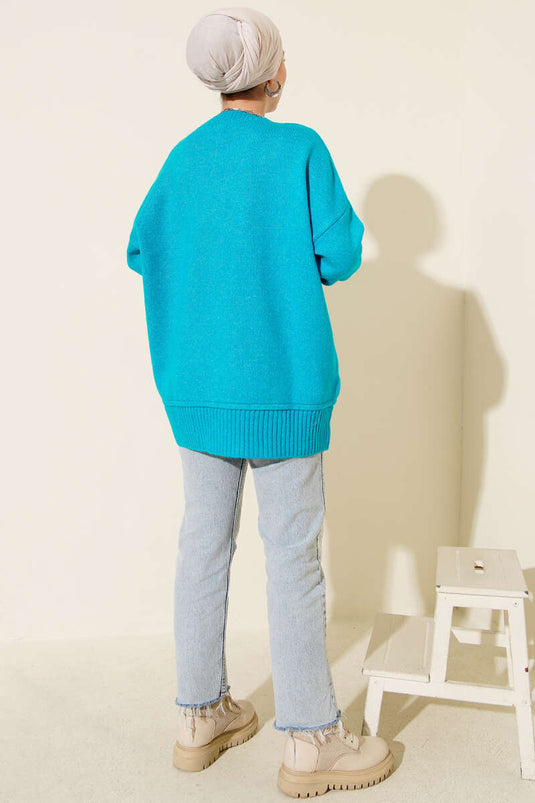 Alt Dikişli Yumoş Triko Tunik Mavi