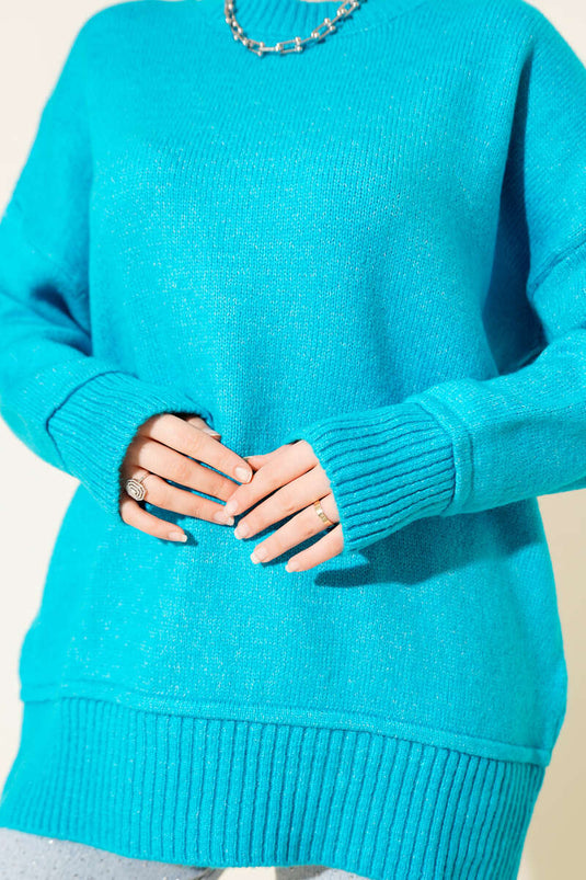 Alt Dikişli Yumoş Triko Tunik Mavi