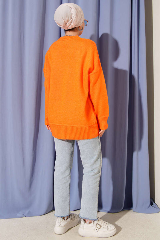 Alt Dikişli Yumoş Triko Tunik Oranj