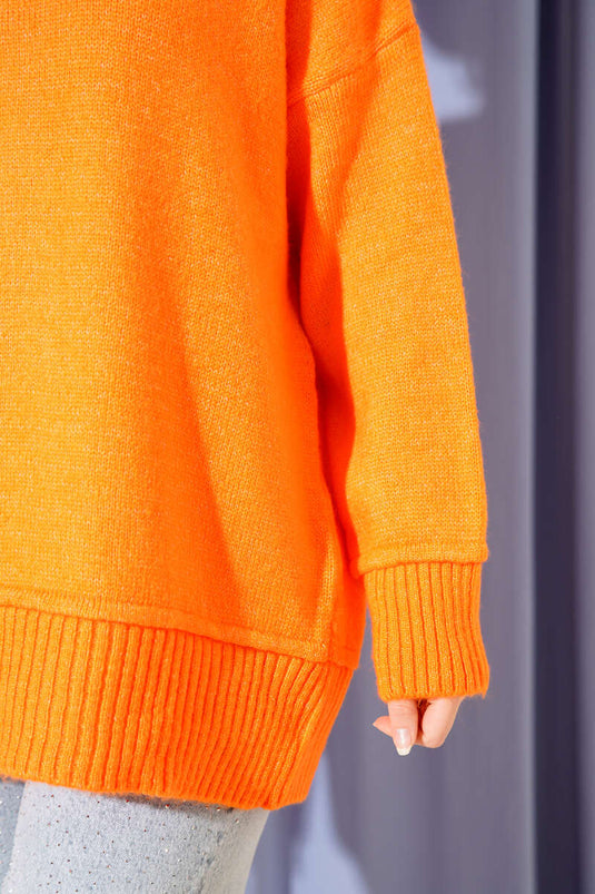 Alt Dikişli Yumoş Triko Tunik Oranj