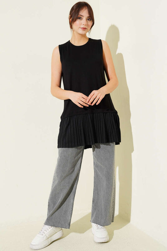 Underarm Pleated Sleeveless Undershirt Black