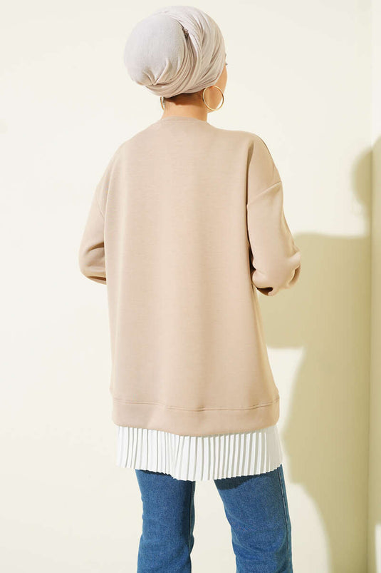 Onderkant geplooide tuniek beige