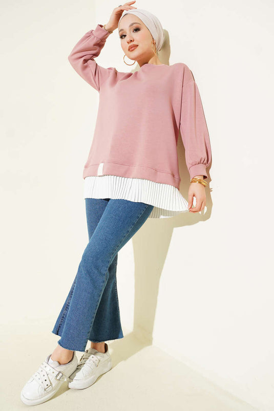 Bottom Pleated Loyşa Tunic Powder Pink