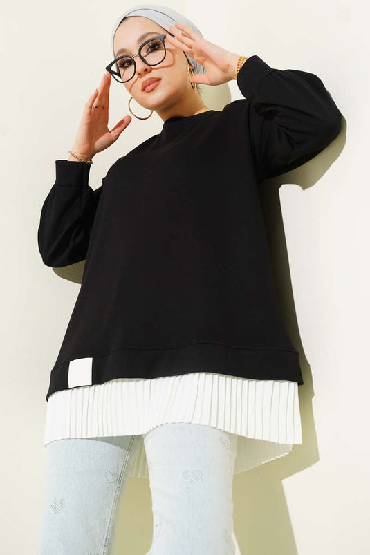 Bottom Pleated Loyşa Tunic Black