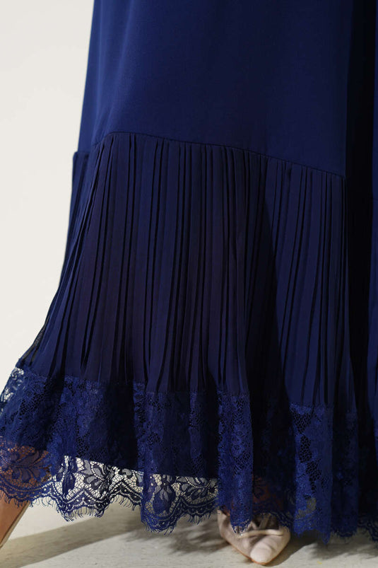 Plissiertes Spitzenkleid Marineblau