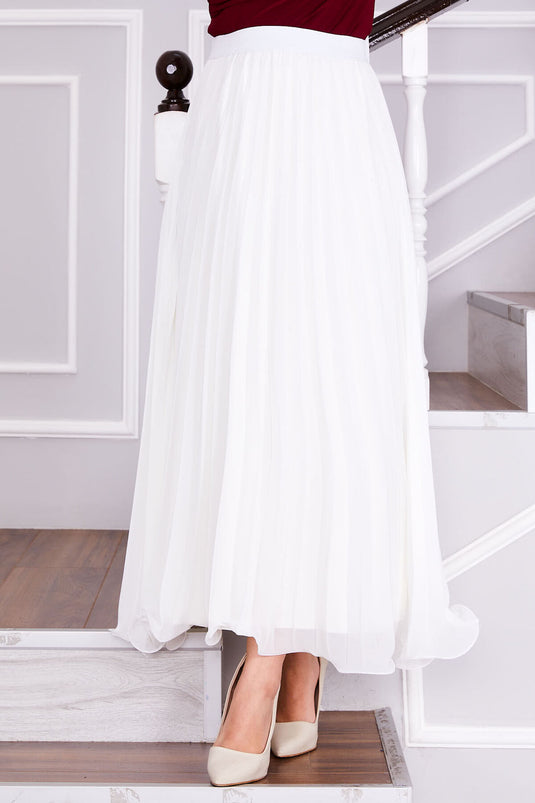 Sechsfach geraffter plissierter bedeckender Rock Weiß