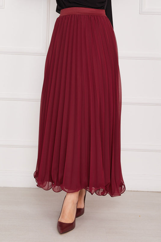 Altı Volanlı Piliseli Tesettür Etek Bordo