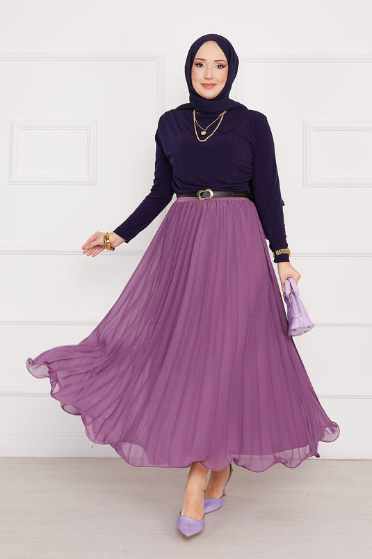 Six Pleated Hijab Skirt Lilac