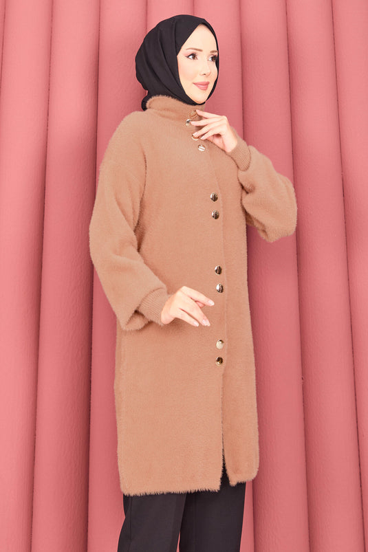 كارديجان أنجورا حجاب بأزرار ذهبية، لون الجمل