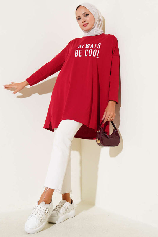Always Be Cool Baskılı Tunik Bordo