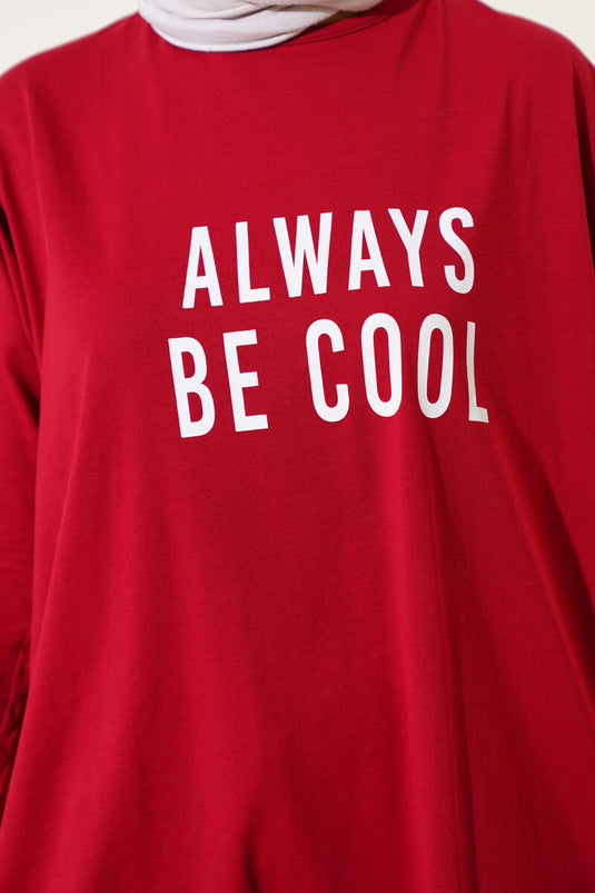 Always Be Cool Baskılı Tunik Bordo