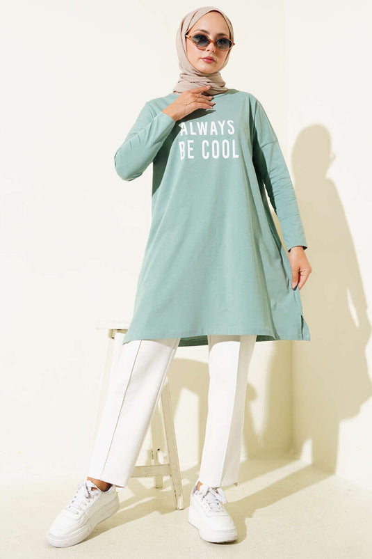 Always Be Cool Baskılı Tunik Çağla Yeşili