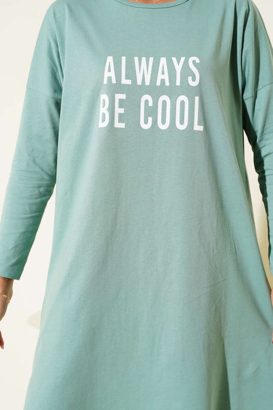 Bedruckte Tunika „Always Be Cool“ Mandelgrün