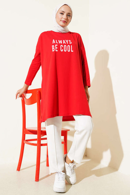 Always Be Cool Printed Tunic Red