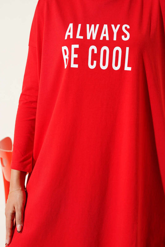 Always Be Cool Baskılı Tunik Kırmızı