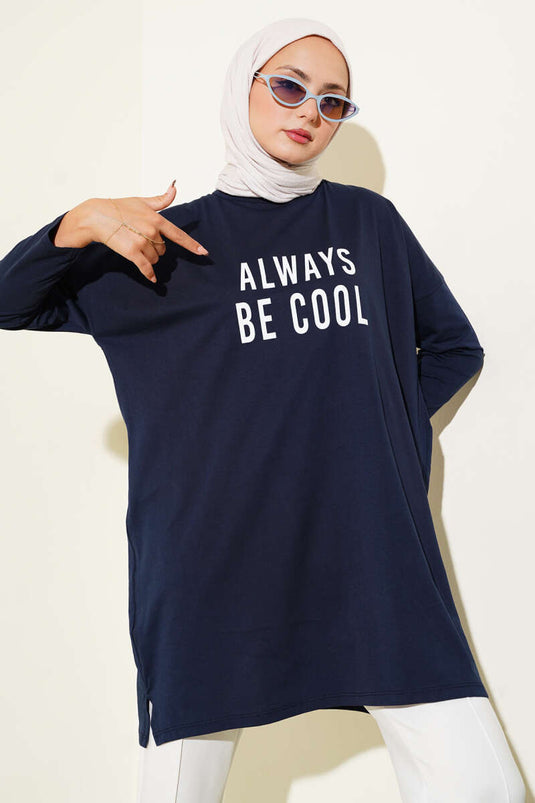 Always Be Cool Printed Tunic Navy Blue