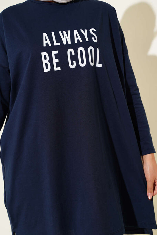 Always Be Cool Printed Tunic Navy Blue