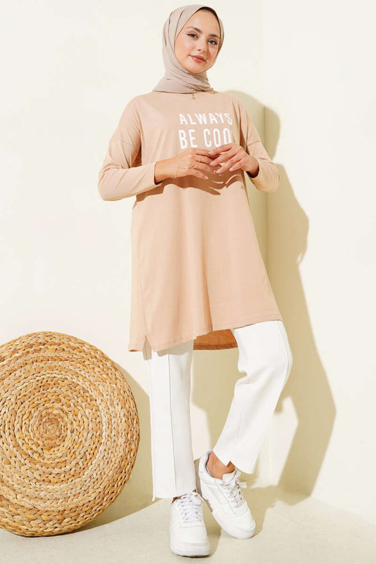 Always Be Cool Baskılı Tunik Latte