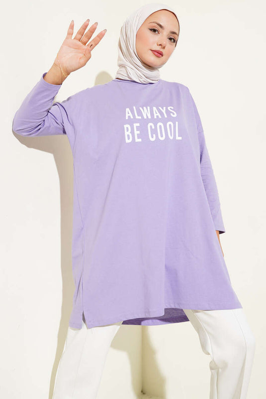 Always Be Cool Baskılı Tunik Lila