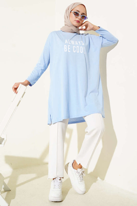 Always Be Cool Baskılı Tunik Mavi