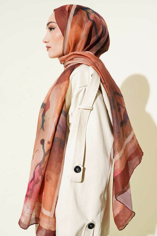 Amber Series Striped Transition Shawl Brick Red