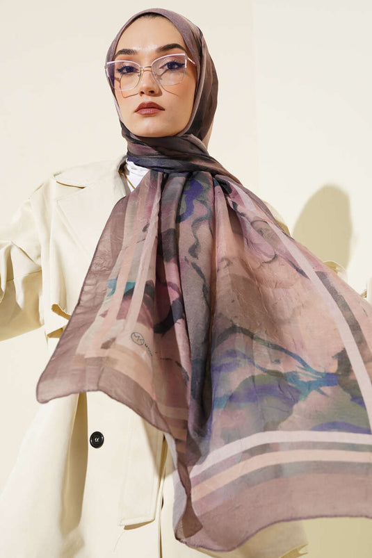 وشاح مخطط من سلسلة العنبر، لون قهوة فاتحة