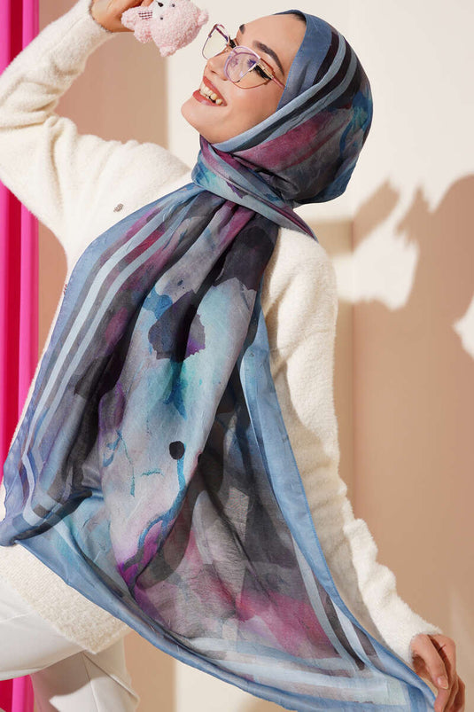 وشاح مخطط متدرج من سلسلة العنبر، أزرق فاتح