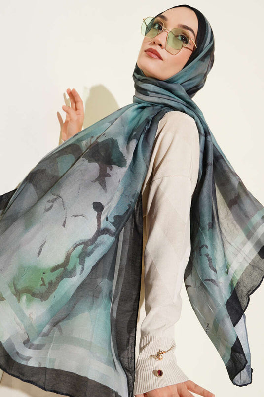 Amber Serisi Şerit Geçişli Şal Su Yeşili