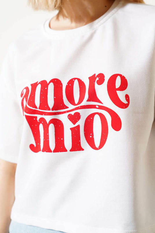 Amore Mio Baskılı T-shirt Beyaz