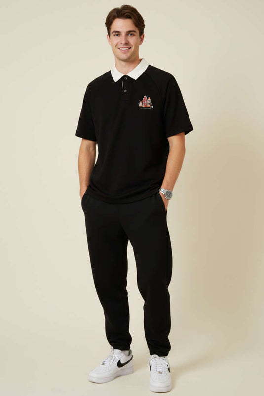 Amsterdam bedrucktes Polokragen Herren-T-Shirt Schwarz