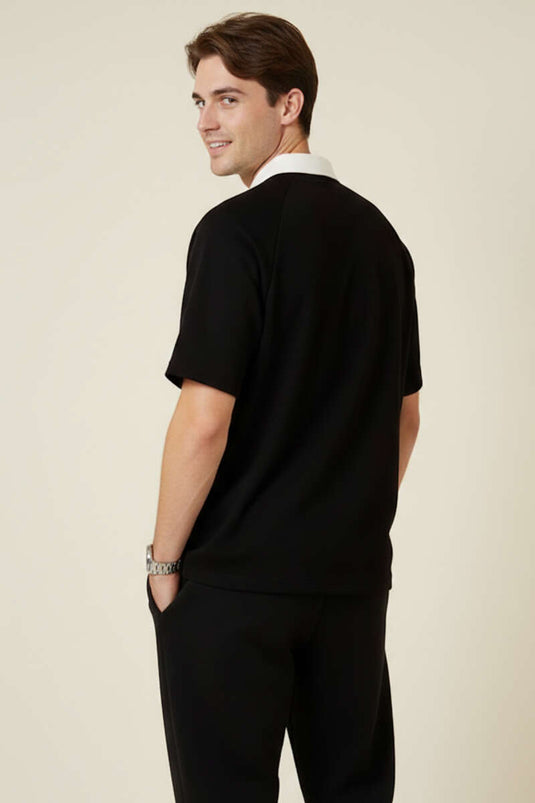 Amsterdam bedrucktes Polokragen Herren-T-Shirt Schwarz