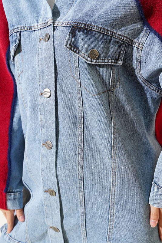 Angora Garnili Kot Ceket Bordo