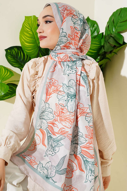 Châle doux beige à motif floral antique