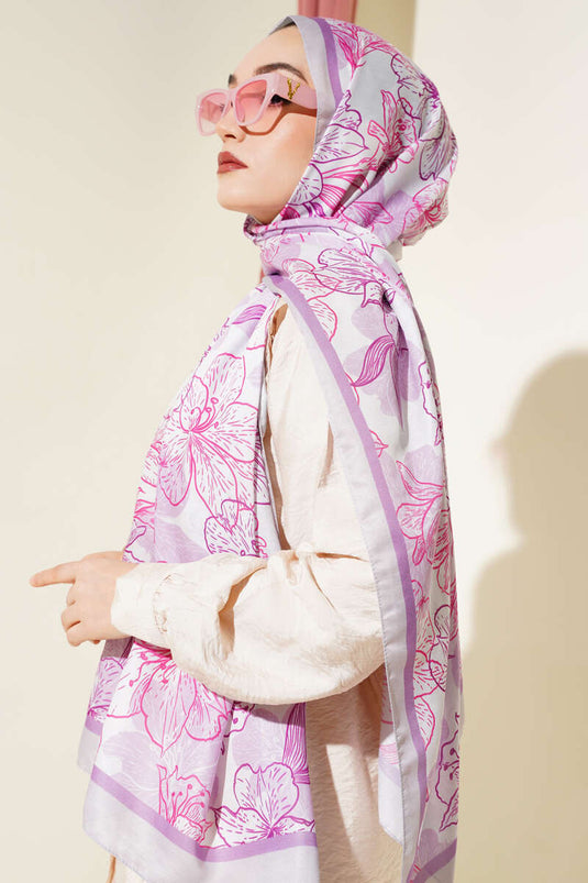 Châle doux à motif floral antique lilas