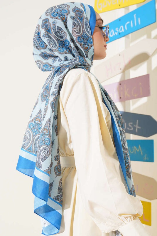 Antique Paisley Pattern Shawl Ice Blue