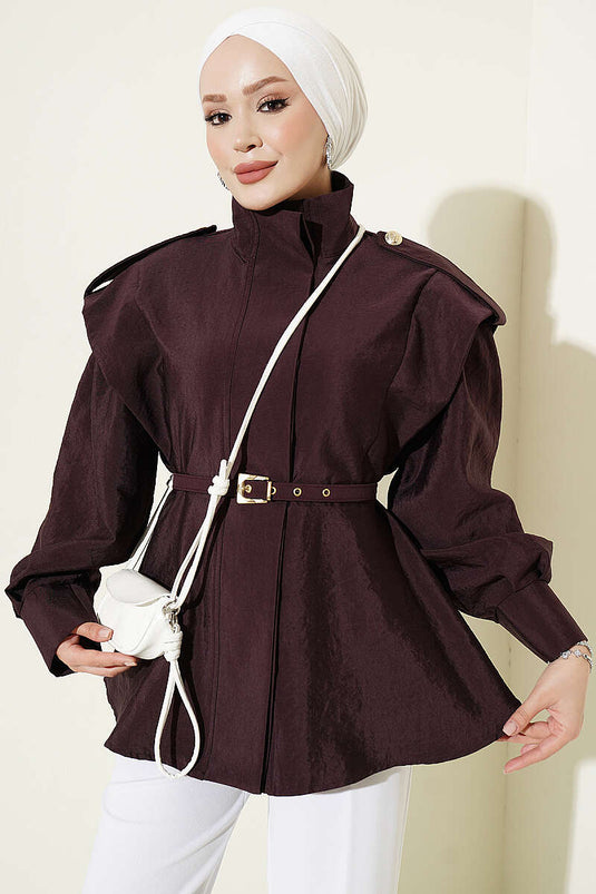 Burgundy Buttoned Blazer With Epaulets