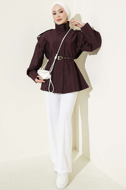 Burgundy Buttoned Blazer With Epaulets