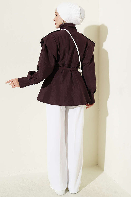 Burgundy Buttoned Blazer With Epaulets
