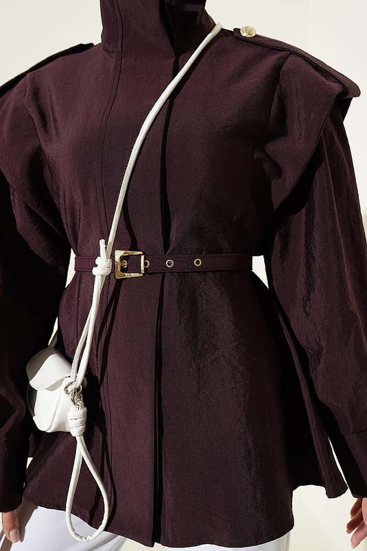 Burgundy Buttoned Blazer With Epaulets
