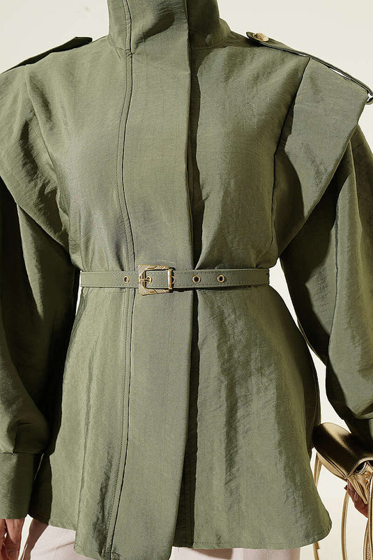Giacca Verde Con Spalline E Bottoni Nascosti