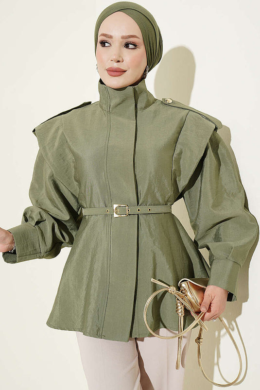 Giacca Verde Con Spalline E Bottoni Nascosti
