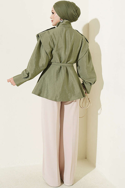 Giacca Verde Con Spalline E Bottoni Nascosti