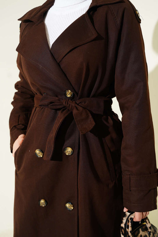 Trenchcoat met dubbele rij knopen en epauletten, bitterbruin