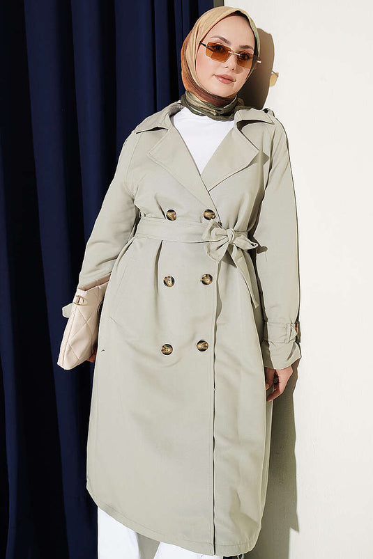 Belted Wrap Collar Trench Coat In Mint Green