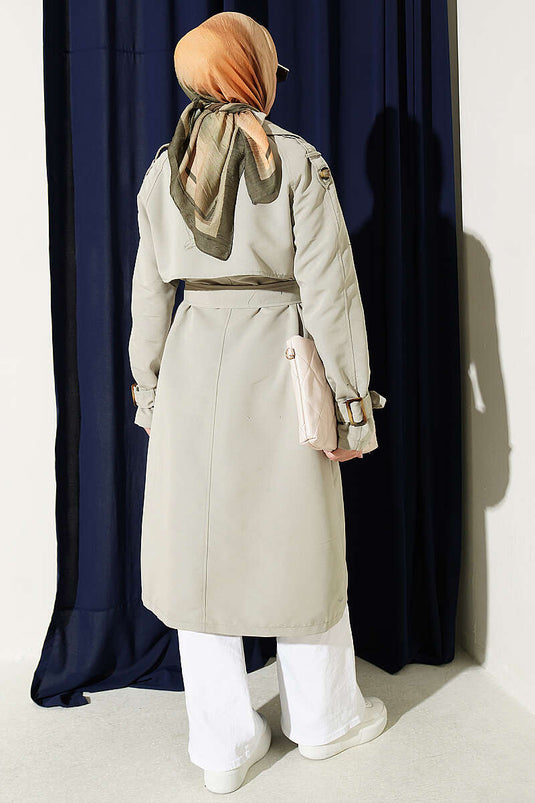 Belted Wrap Collar Trench Coat In Mint Green