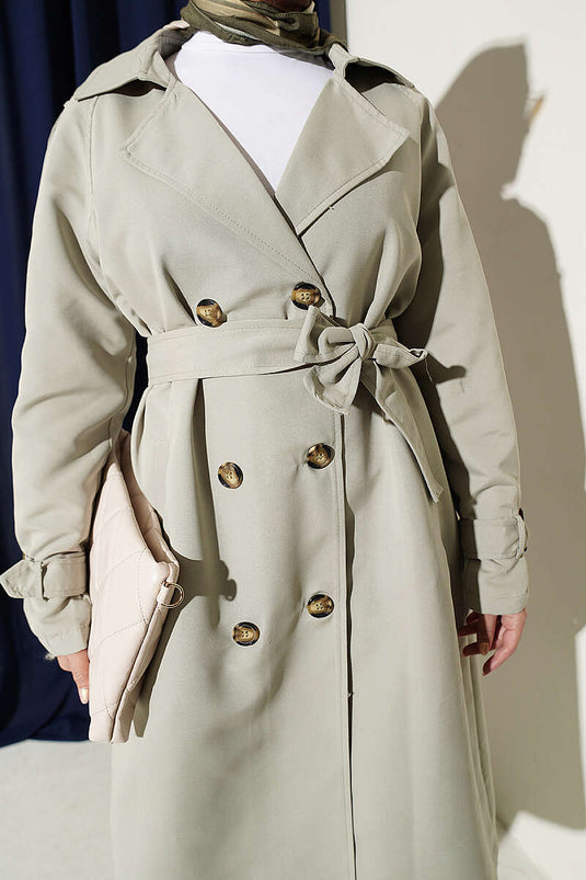 Belted Wrap Collar Trench Coat In Mint Green